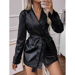 WILA Elegant Black Leather Coat